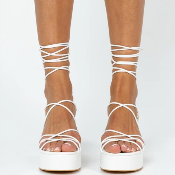 Strappy White Princess Polly Platform Block Heeled Sandals - Picture 1 of 10